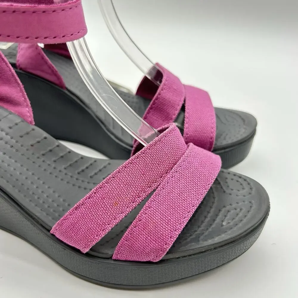 Crocs Leigh Wedge Womens 8 Sandal Wild Orchid Purple Gray Comfort Heels